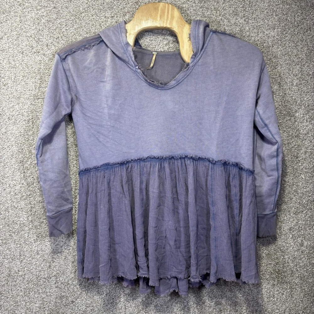 Free People Sweater Dress Womens Small Blue Hooded Long Sleeve Trapeze Tunic